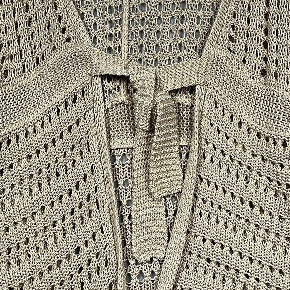 Loft Crochet Knit Tan Cardigan Sweater Open Front Tunic Length Women’s Size: M - Picture 3 of 10